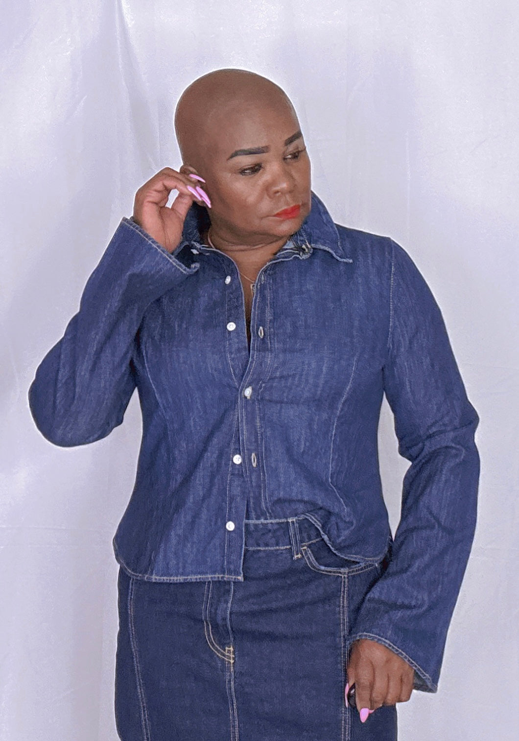 Button Down blue jean top with Stretch