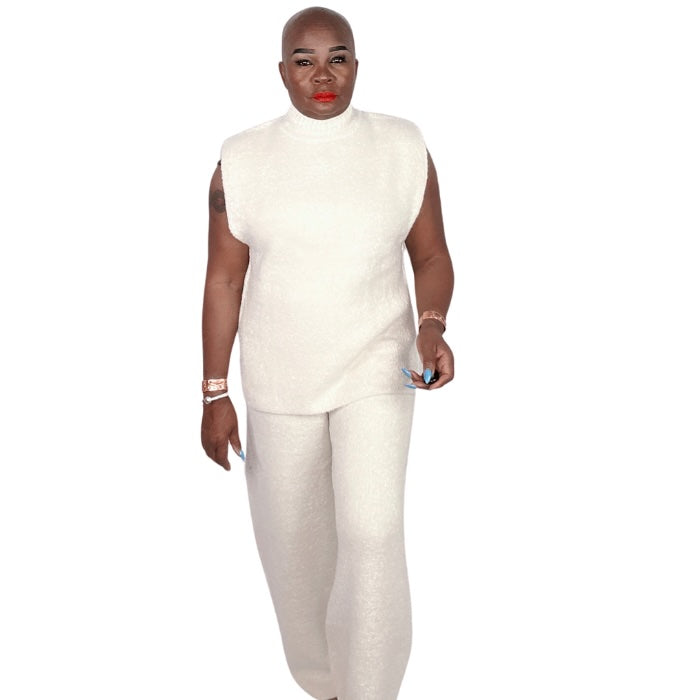 Winter Beige Sweater Pants Set