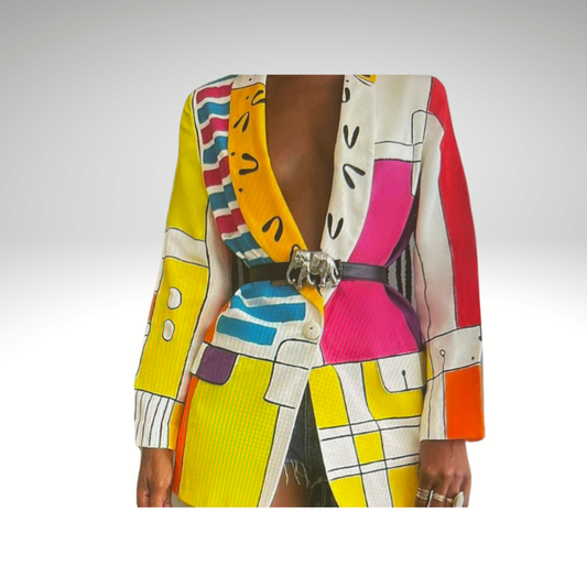 Abstract Single Button Blazer